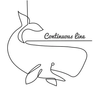 Continuous line drawing of White sperm whale. Hand drawn simple vector Illustrazione stock