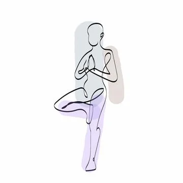 Continuous line drawing of woman doing yoga exercise. Vector illustration. Stock Illustration