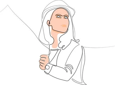 Continuous line drawing of worker with construction plan Stock Illustration