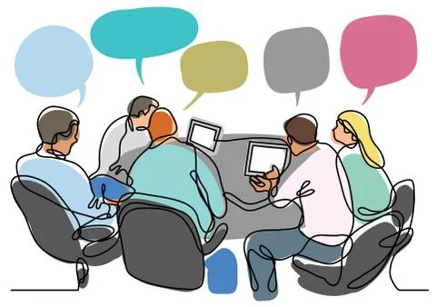 Continuous line drawing of working group of team members Stock Illustration