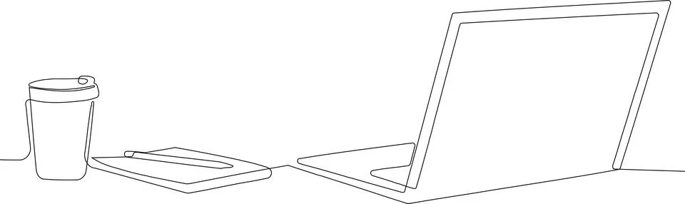 Continuous line drawing of a workspace Stock Illustration