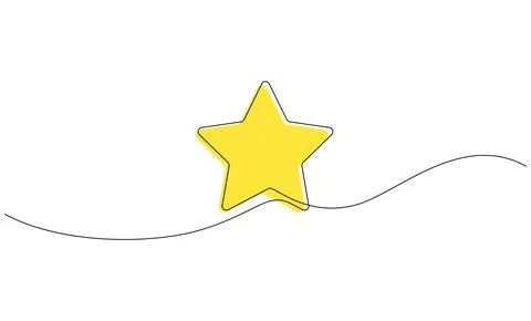 Continuous line drawing of yellow star. Single line vector illustration with Stock Illustration