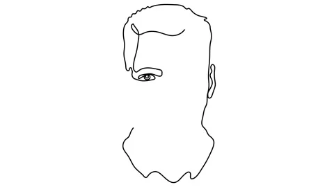 Continuous line drawing of young man portrait on white background Stock Footage 144036698