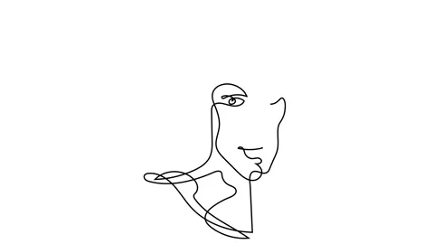 Continuous line drawing of young man portrait on white background Stock Footage 144047421