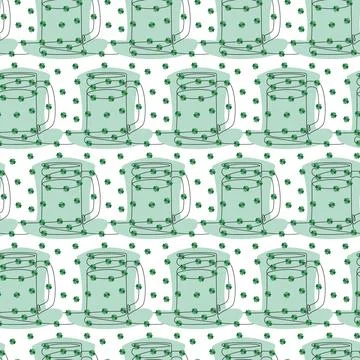 Continuous line drawn mug with quatrefoil Clover leaves on leprechaun hat Stock Illustration