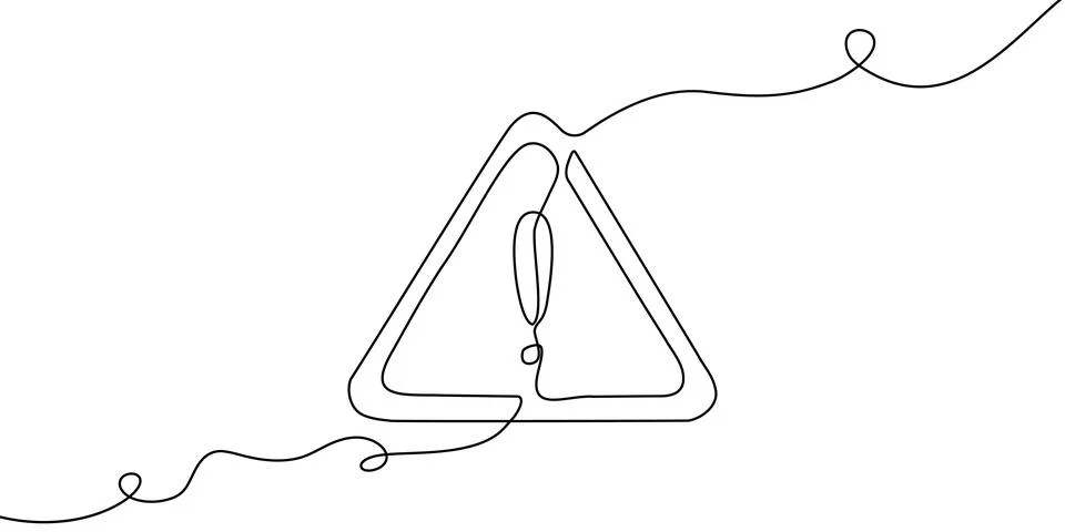 Continuous line exclamation alert stop sign caution attention danger mark icon Illustrazione stock