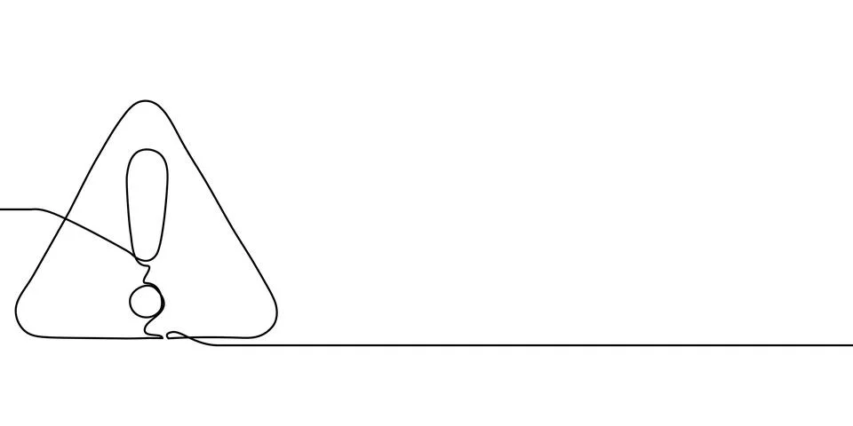 Continuous line exclamation attention stop sign caution danger alert mark icon Stock Illustration