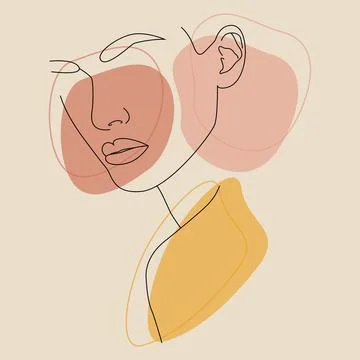 Continuous line, face pattern and hairstyle, fashion concept. Woman. Stock Illustration