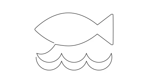 Continuous Line Fish Icon, Monoline Fishing Symbol, One Line Tuna Silhouette Stock Footage 250165581