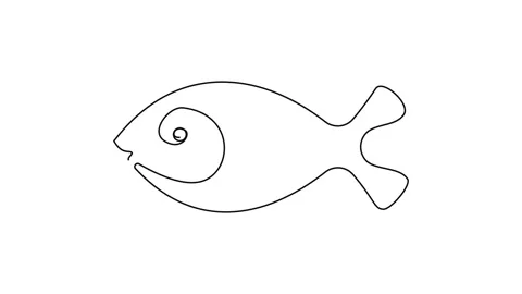 Continuous Line Fish Icon, Monoline Fishing Symbol, One Line Tuna Silhouette Stock Footage 250165588