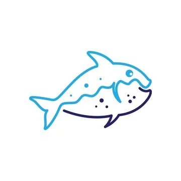 Continuous line fish piranha logo design, vector graphic symbol icon illust.. Stock Illustration