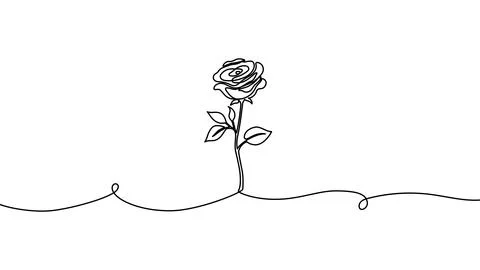 Continuous line flower illustration with elegant petals and leaves. Modern Stock Illustration