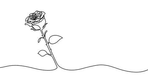 Continuous line flower illustration with elegant petals and leaves. Modern Stock Illustration