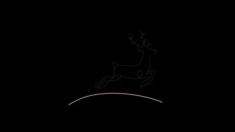 A continuous line forms a reindeer silhouette that runs and leaps across a c Stock Footage 319941043