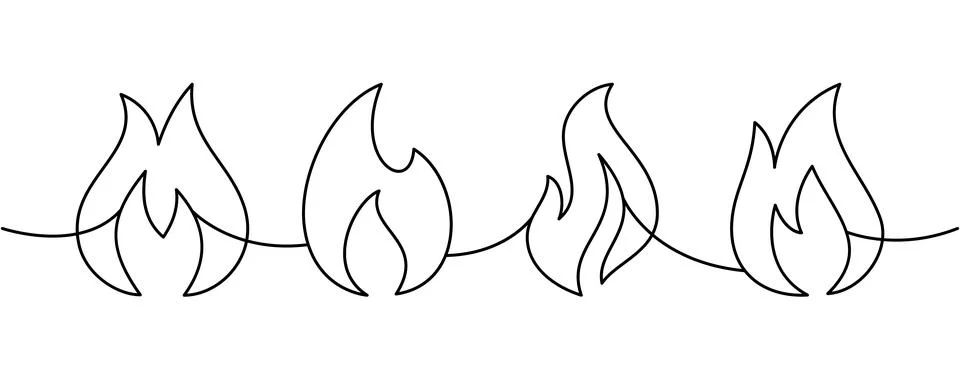 Continuous line of four flames. Minimal fire border outline for hazard design Stock Illustration