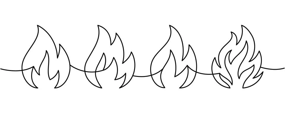 Continuous line of four flames. Minimal vector border for hot product packaging Stock Illustration