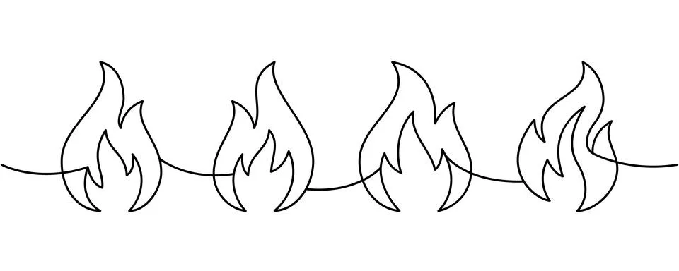 Continuous line of four flames in a row. Minimal fire border outline for modern Stock Illustration