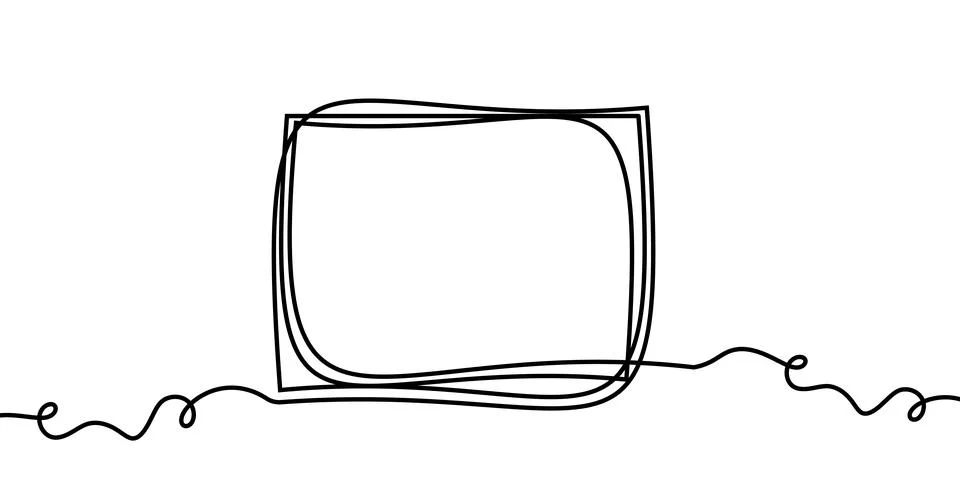Continuous line frame one pencil border square art black vector doodle. Frame Stock Illustration