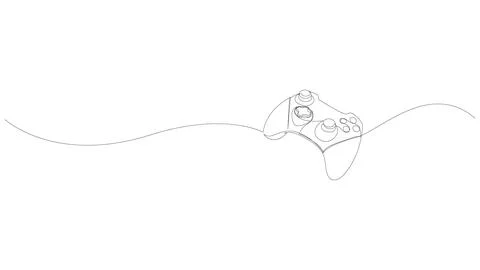 Continuous Line Gaming Controller Banner Editable Stroke Stock Illustration
