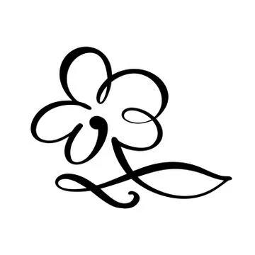 Continuous line hand drawing calligraphic vector flower concept logo beauty Stock Illustration