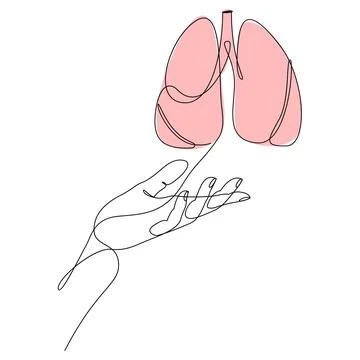 Continuous line hand holding lung. Organ donation concept drawn by single l.. Stock Illustration