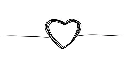 Continuous line heart. Thin line art. Simple trendy scribble hand drawn shape. Stock Illustration