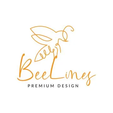 Continuous line honey bee logo design vector graphic symbol icon sign illus.. Stock Illustration