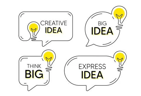 Continuous line idea speech bubble icon. Chat message with light bulb silhouette Stock Illustration