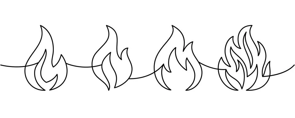 Continuous line illustration of connected flames. Minimal vector border outline Stock Illustration