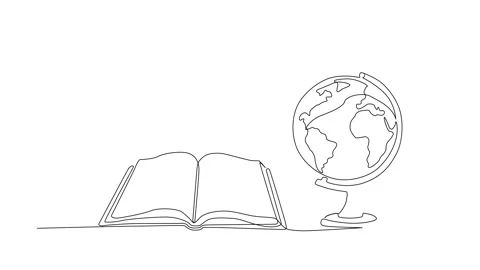 Continuous Line Illustration of Open Book and Globe for Education Animation Stock Footage 318862064