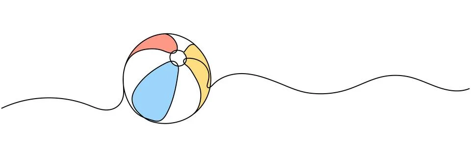 Continuous line inflatable beach ball icon representing summer fun. Editabl.. Stock Illustration
