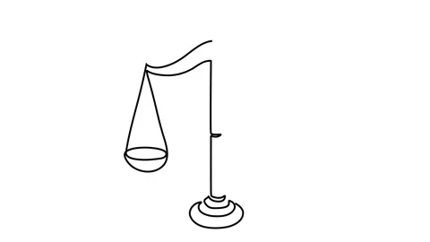 Continuous line Justice law scale icon Symbol of law measuring support and objec Stock Footage 144036696