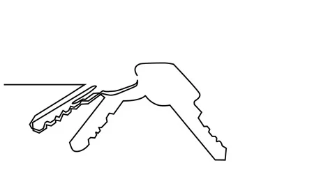 Continuous line key isolated vector object - keys Stock Footage 143309904