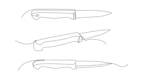 Continuous Line Knife Icon, Monoline Steel Kitchen Knife Symbol Video stock 250165563
