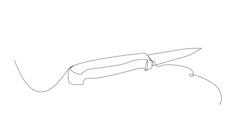 Continuous Line Knife Icon, Monoline Steel Kitchen Knife Symbol, Endless Shape Video stock 250165566