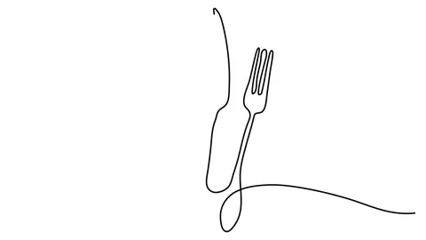 Continuous Line Knife Spoon Fork Knife Icon Stock Footage 144036697