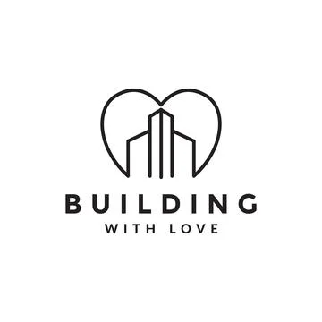 Continuous line love with building logo symbol icon vector graphic design i.. Stock Illustration