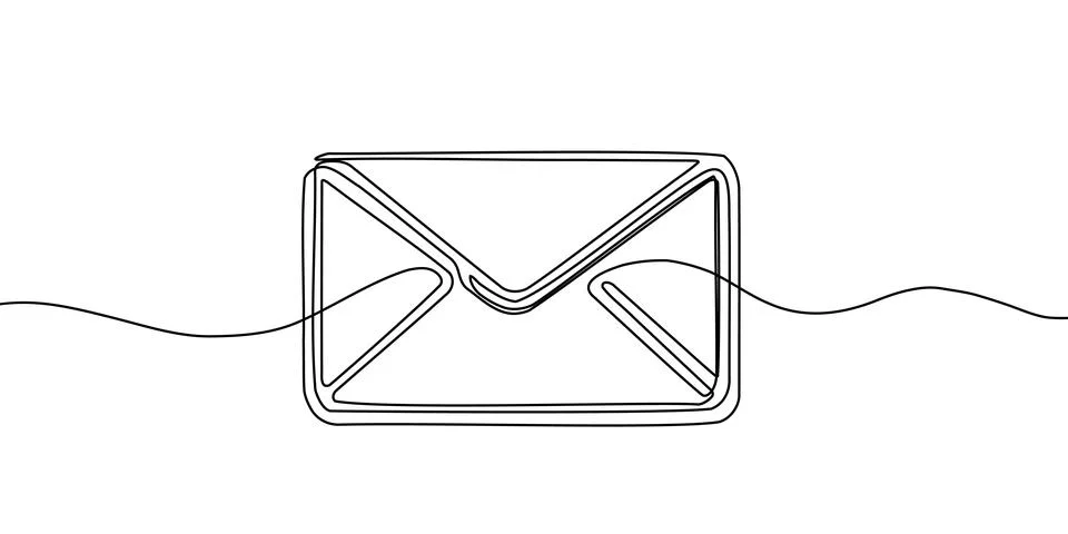 Continuous line mail art one icon email letter vector paper message. Art line Illustrazione stock
