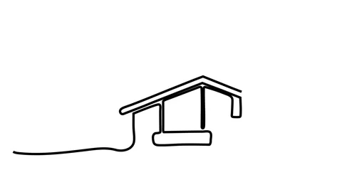 Continuous line Modern house with building trees Stock Footage 143706898