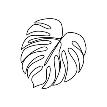 Continuous line monstera leaf. Tropical leaves contour drawing Stock Illustration