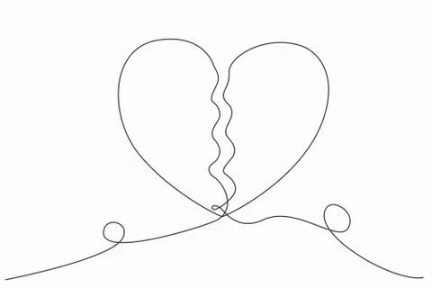 Continuous line or one line art of Broken heart. Sadness. Feeling sorry for b Illustrazione stock