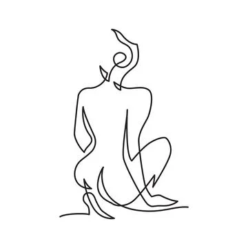 Continuous line or one line drawing of a female silhouette. Stock Illustration
