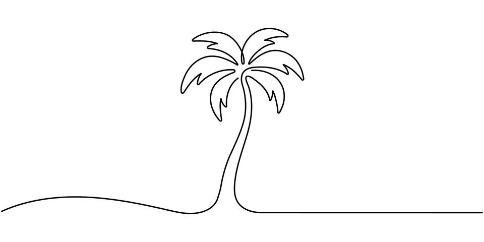 Continuous line palm tree icon representing summer beach vacation. Editable.. Illustrazione stock