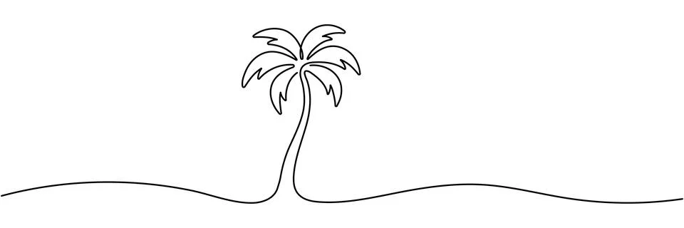 Continuous line palm tree icon representing summer beach vacation. Editable.. Stock Illustration