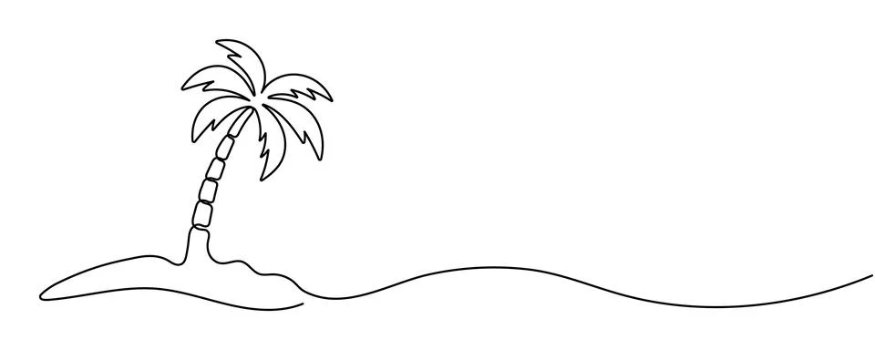 Continuous line palm tree icon representing summer beach vacation. Editable.. Stock Illustration