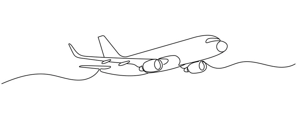 Continuous line passenger plane icon representing travel and aviation. Edit.. Иллюстрация