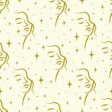 Continuous line pattern, drawing of faces. Fashion minimalist concept vecto.. Stock Illustration