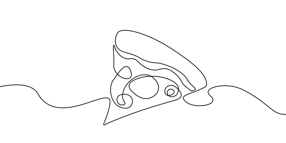 Continuous line pizza vector slice icon cheese food hand drawn background sketch Illustrazione stock