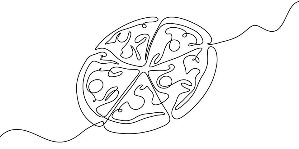 Continuous line pizza vector slice icon cheese food hand drawn background sketch Stock Illustration