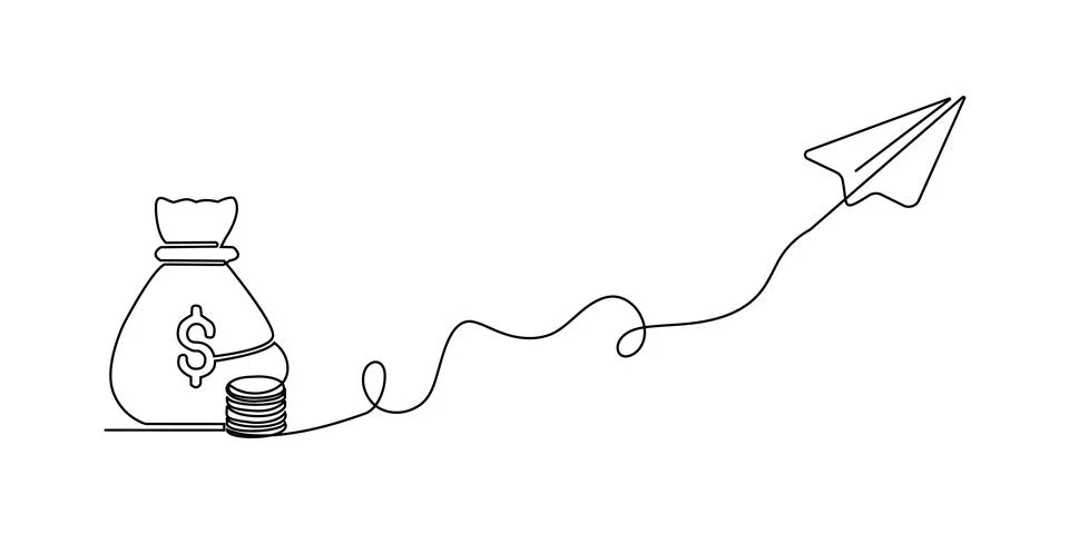 Continuous line plane art icon travel vector sketch outline illustration doodle Stock Illustration
